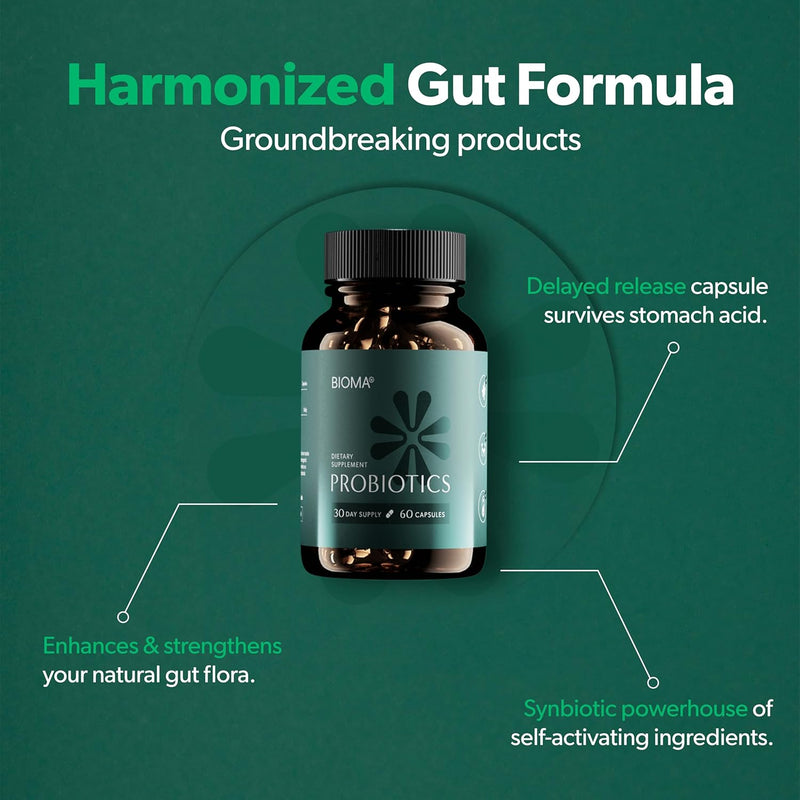 BIOMA PROBIOTICS, Digestive gut support health supplement for men and women - 60 capsules